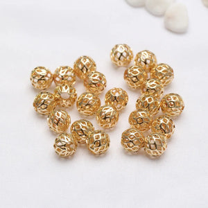 14K Plated Brass Filigree Ball Beads for DIY Jewelry Making