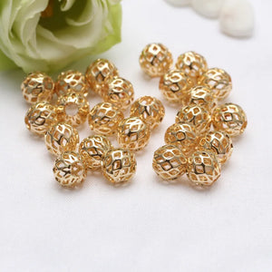14K Plated Brass Filigree Ball Beads for DIY Jewelry Making