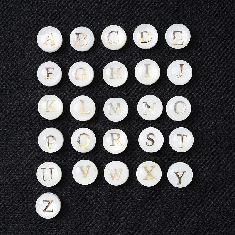 Shell Beads 8mm Round Vertical Hole Letter Alphabet for DIY Bracelet