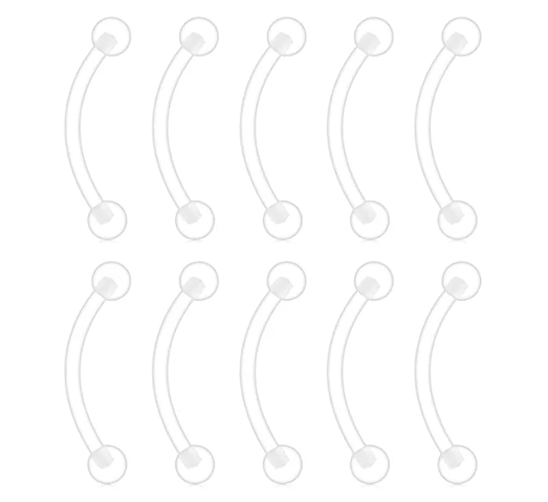 10-40PCS Clear Bioflex Acrylic Curved Barbell Retainer 14G