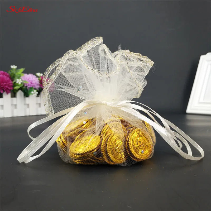 Round Organza Drawstring Jewelry Bags Wedding Christmas Pouches 5Z