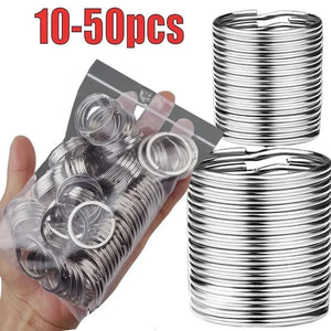 10-50Pcs Polished Silver Keyring Stainless Steel Rhodium Plated