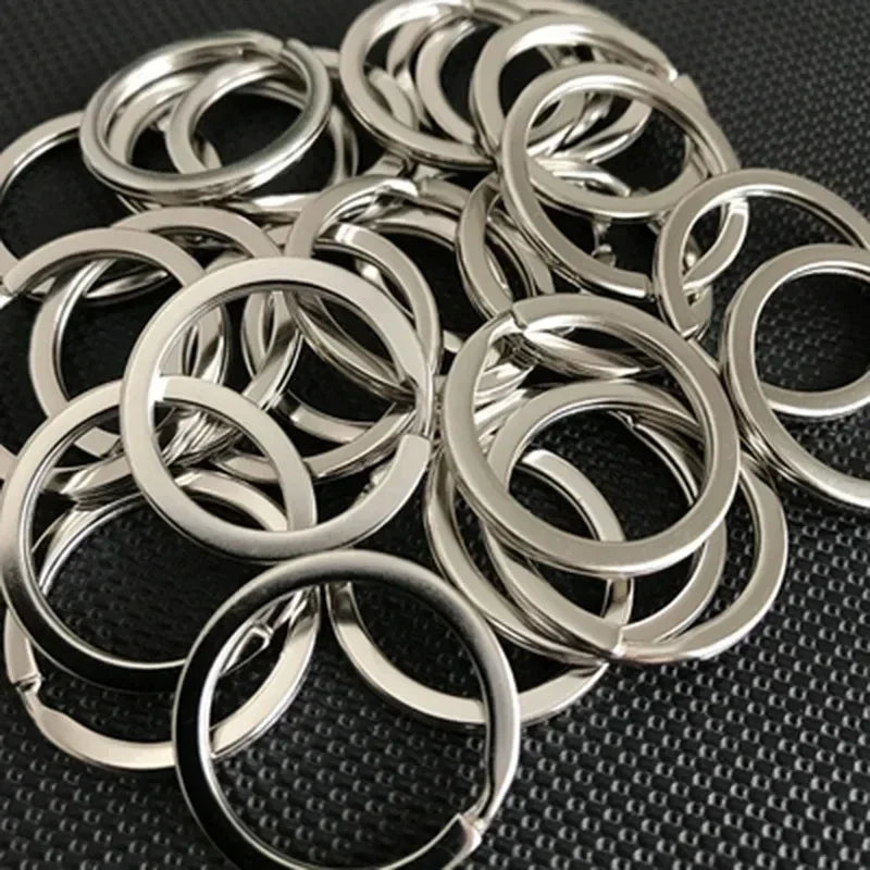 10-50Pcs Polished Silver Keyring Stainless Steel Rhodium Plated