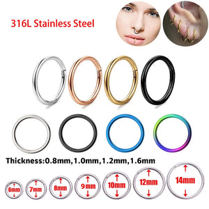 316L Stainless Steel Earring Nose Rings Septum Piercing Clicker Round Earrings