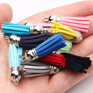 10-50pcs 38x11mm Silver Caps Suede Tassel Key Chains DIY Pendants Charms