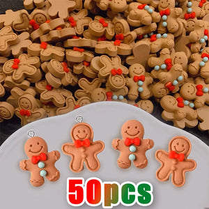 10-50pcs Gingerbread Man Charms Christmas Resin Pendants DIY Earring Keychain