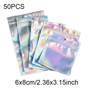10-50pcs Iridescent Zip lock Bags Holographic Storage Bag Xmas Gift Packaging