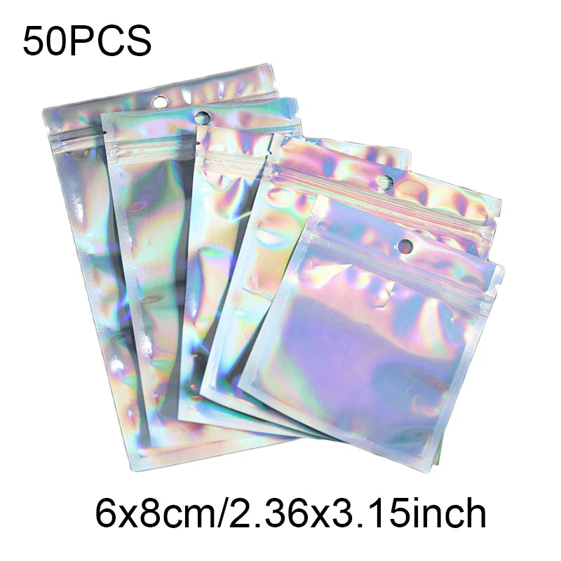 10-50pcs Iridescent Zip lock Bags Holographic Storage Bag Xmas Gift Packaging