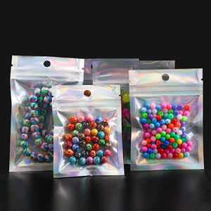 10-50pcs Iridescent Zip Lock Bags Holographic Cosmetic Makeup Pouches