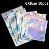 10-50pcs Iridescent Zip Lock Bags Holographic Cosmetic Makeup Pouches