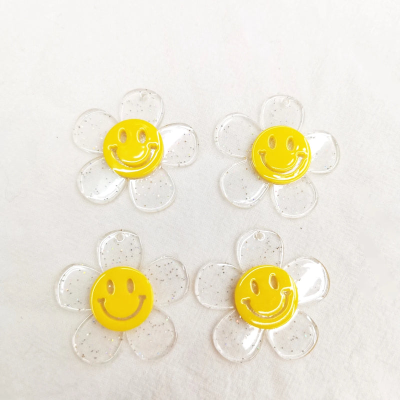 40mm Korea DIY Acrylic Smile Face Sunflower Pendant for Jewelry Making