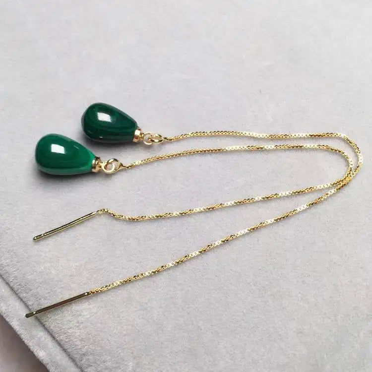 10*7MM Natural Malachite Drop Earrings - Women's Jewelry