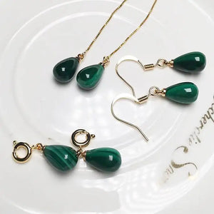 10*7MM Natural Malachite Drop Earrings - Women's Jewelry