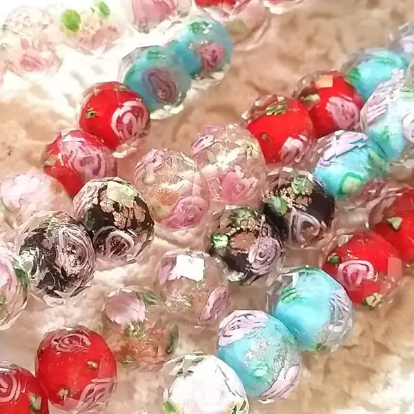 Mixed Colors Inner Flower Rondelle Crystal Lampwork Glass Beads
