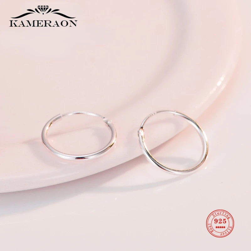 10-90mm Sterling Silver Hoop Earrings Men Women Party Jewelry
