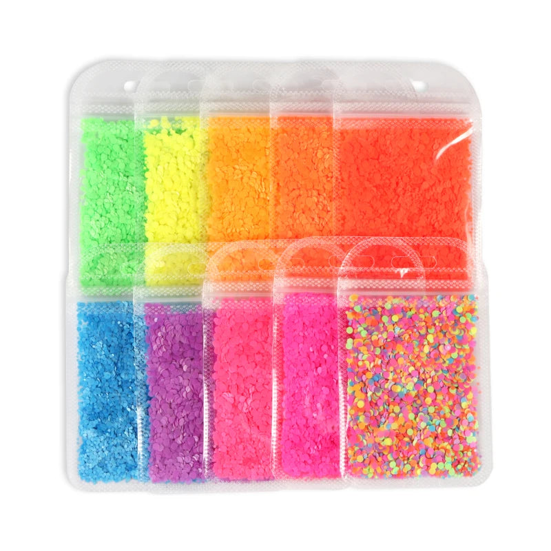 10 Bags Glitter Resin Fillings Fluorescence Round Sequins Nail Art Decor