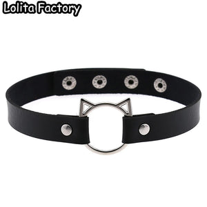 Japanese Cat Leather Necklace Heart Choker Gothic Women Jewelry Gift