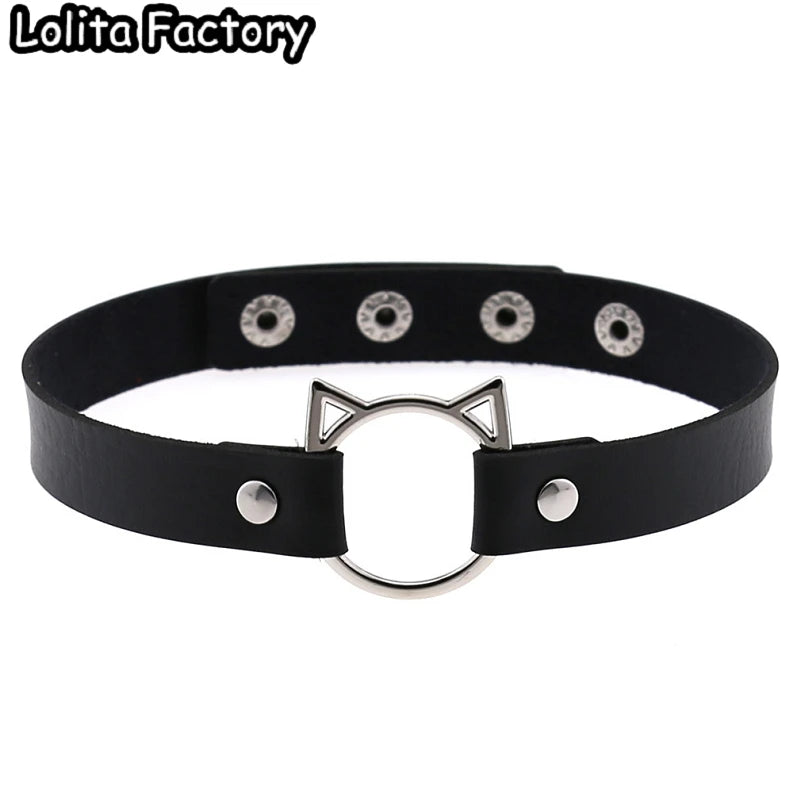 Japanese Cat Leather Necklace Heart Choker Gothic Women Jewelry Gift