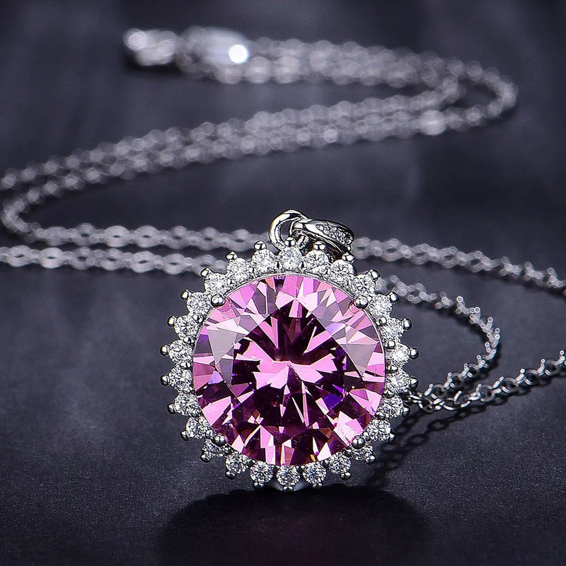 10 Carats Pink Crystal Zircon Diamond Pendant Necklace for Women