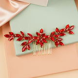 Bride Crystal Hair Comb Silver Red Bridal Headpiece Rhinestone Accessory