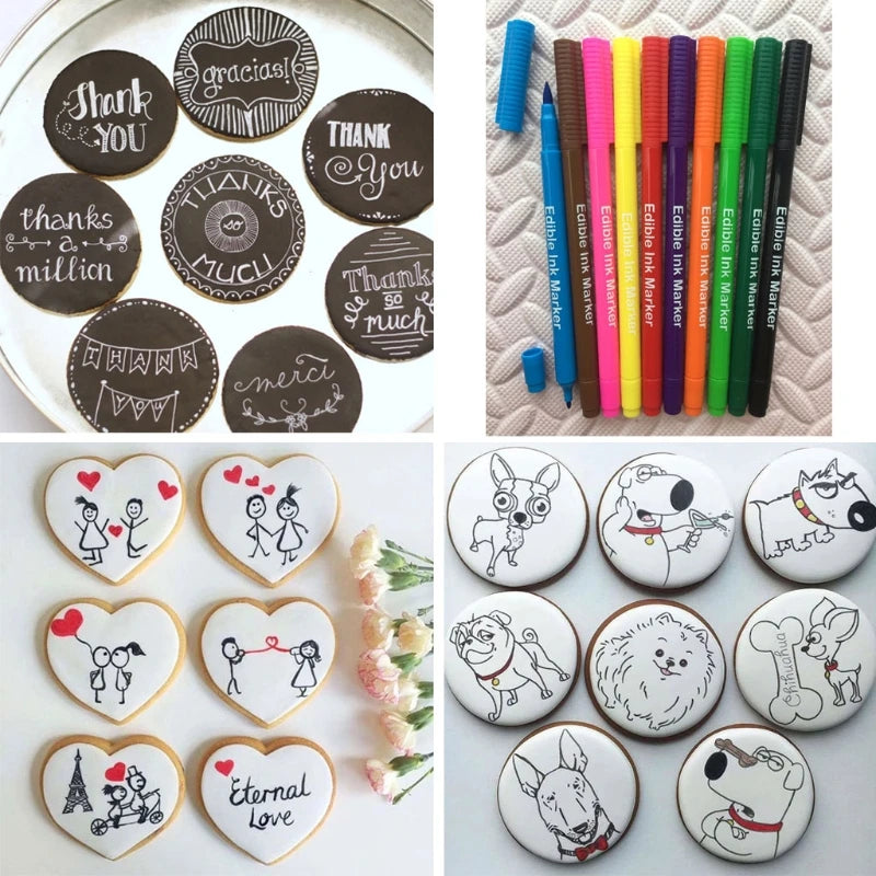 10 Edible Ink Markers for Cookies Epoxy Resin Food Coloring Pens Craft Tool