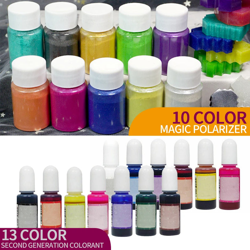 10 Colors Pearl Pigment Powder & 13 Bottles Epoxy UV Resin Colorant Dye