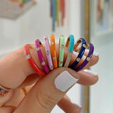 Rainbow Enamel CZ Engage Eternity Stackable Rings Women Jewelry Gift
