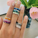 Rainbow Enamel CZ Engage Eternity Stackable Rings Women Jewelry Gift
