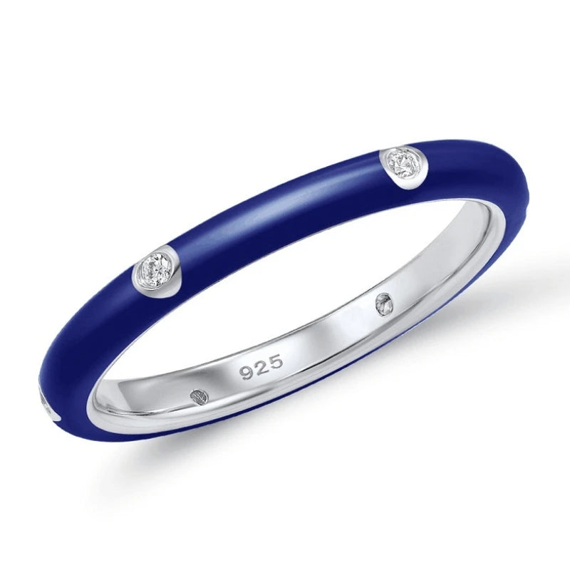 Rainbow Enamel CZ Engage Eternity Stackable Rings Women Jewelry Gift