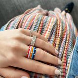 Rainbow Enamel CZ Engage Eternity Stackable Rings Women Jewelry Gift
