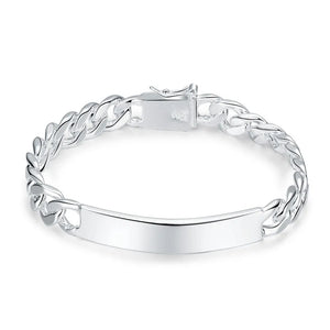 10MM Chain Bracelet Men S925 Stamped Silver Plated Jewelry
