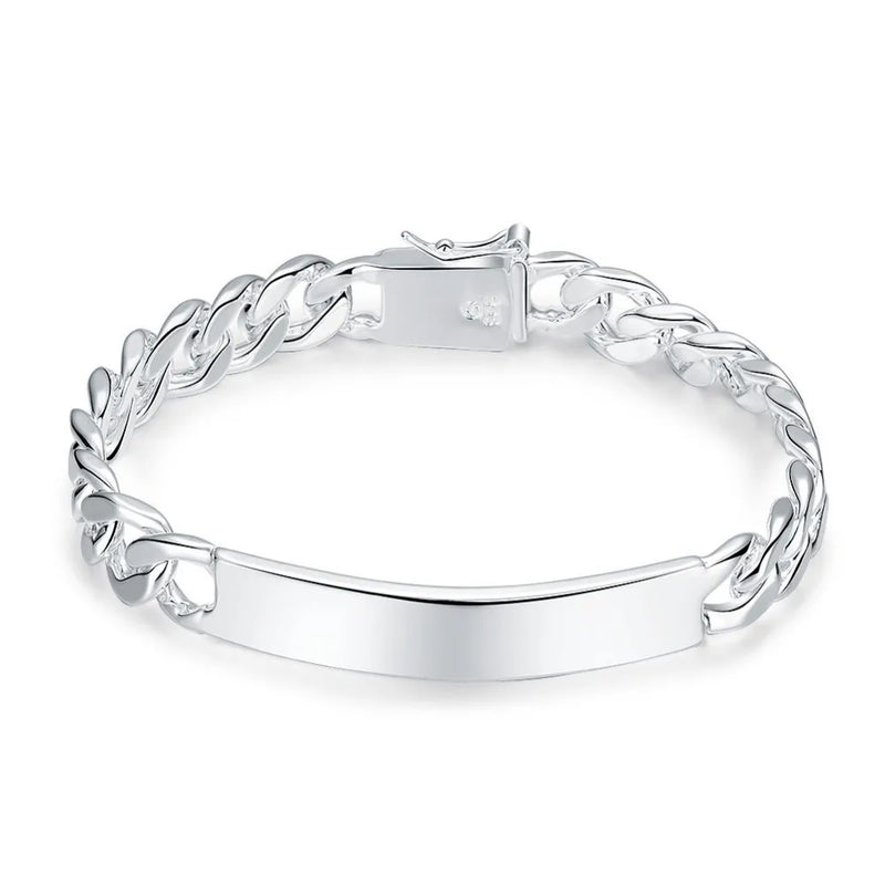 10MM Chain Bracelet Men S925 Stamped Silver Plated Jewelry
