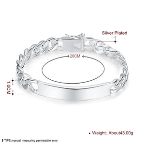 10MM Chain Bracelet Men S925 Stamped Silver Plated Jewelry
