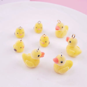 10 Flocked Duck/chick Pendant Yellow Resin Animals Flocking Micro Velvet DIY Jew