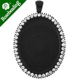 Oval Pendant Bezel with Clear Rhinestone 30x40mm