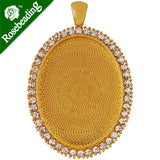 Oval Pendant Bezel with Clear Rhinestone 30x40mm