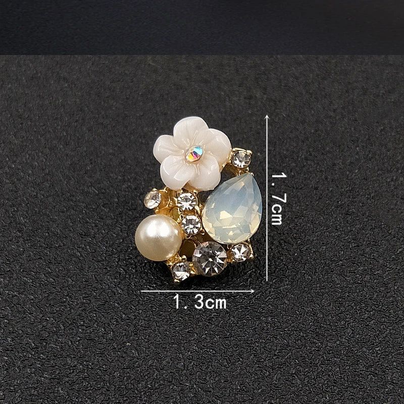 10 PCS 13*17mm Rhinestone Pearl Flower Buckles Jewelry Making