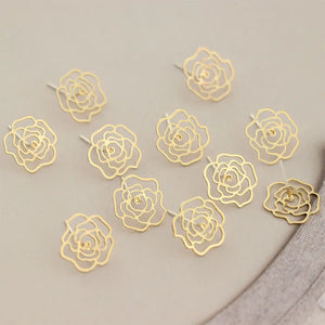 10 PCS 13mm Metal Copper Rose Flowers Stud Earrings DIY Accessories