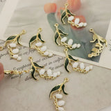 10PCS 15x33mm Enamel Leaves Flowers Pendant Charms DIY Jewelry Making