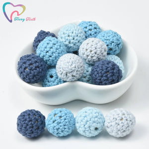 10 PCS Boys Series Baby Crochet Wooden Beads DIY Teething Toys