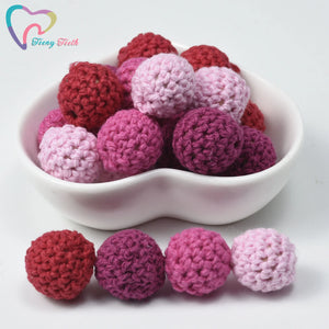 10 PCS Girly Pink Crochet Wood Beads DIY Nursing Jewelry