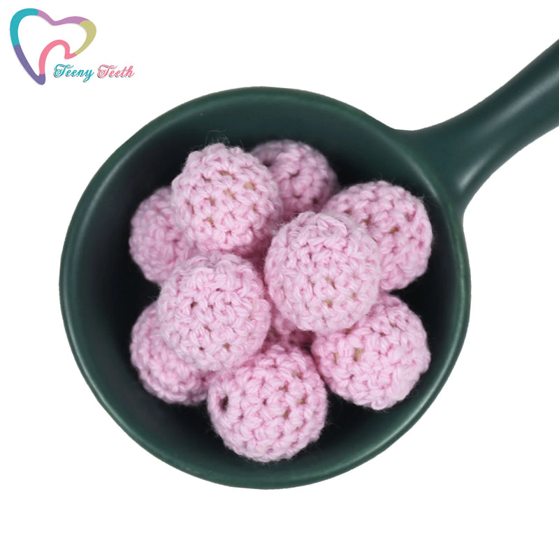 10 PCS Girly Pink Crochet Wood Beads DIY Nursing Jewelry