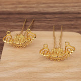 10 PCS 22*43mm Flowers Hair Sticks Gold/Silver Plated Alloy DIY Hair Fork