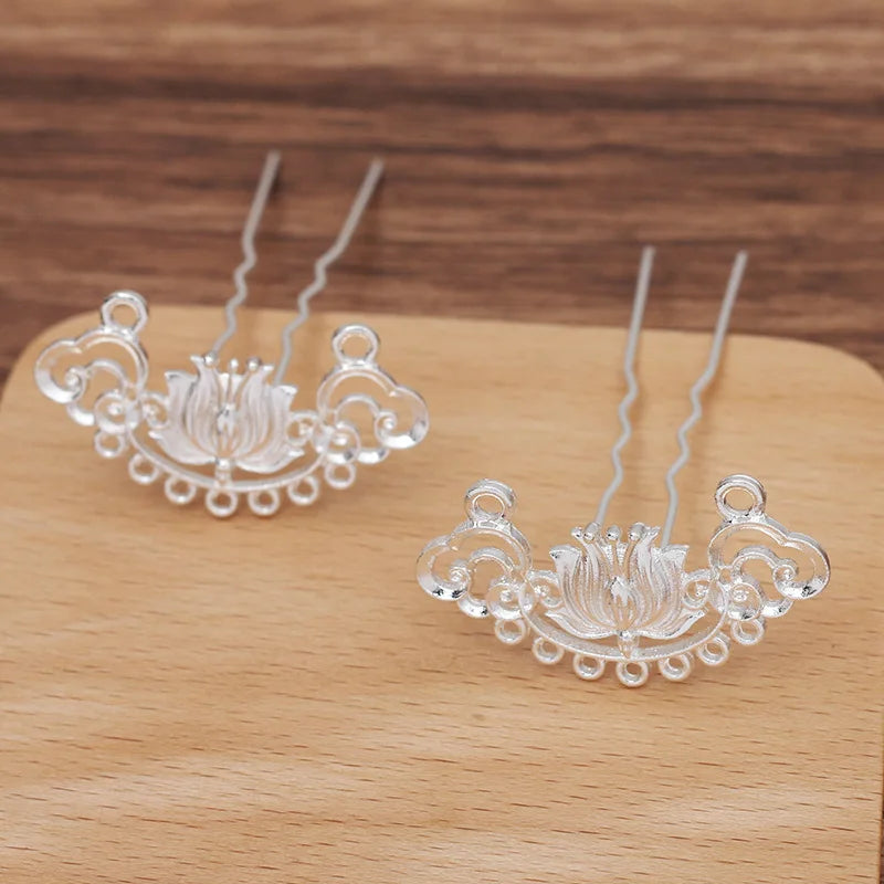 10 PCS 22*43mm Flowers Hair Sticks Gold/Silver Plated Alloy DIY Hair Fork