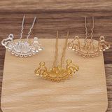 10 PCS 22*43mm Flowers Hair Sticks Gold/Silver Plated Alloy DIY Hair Fork
