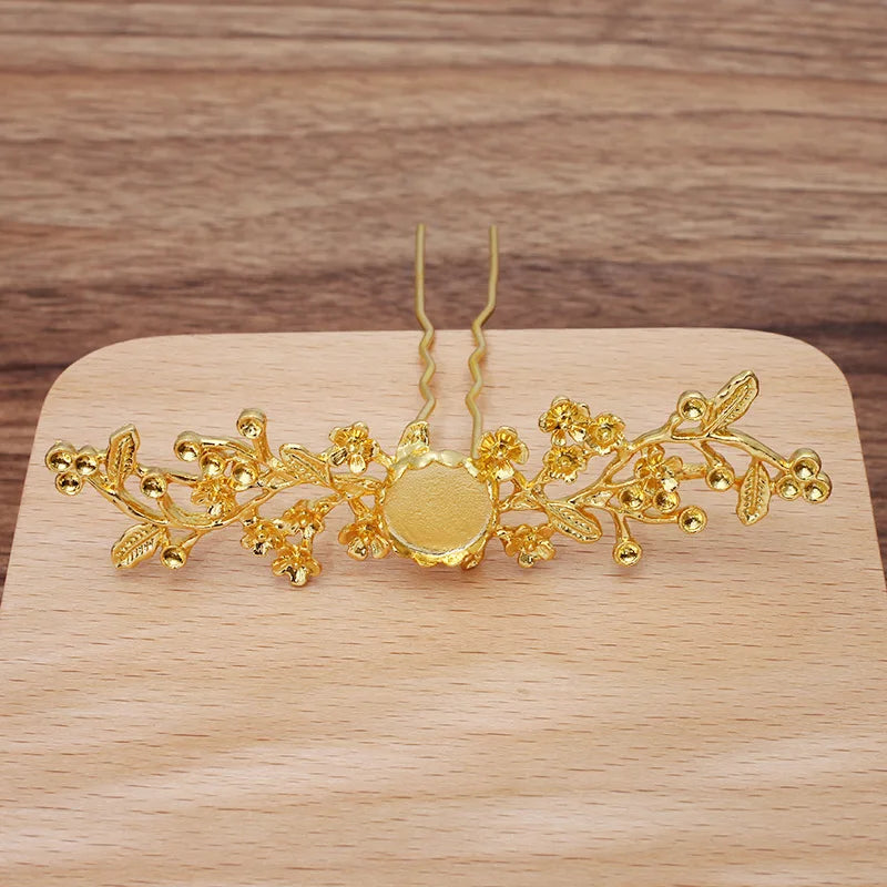 10 PCS Metal Alloy Flowers Hair Sticks Settings Hair Fork DIY Accessories
