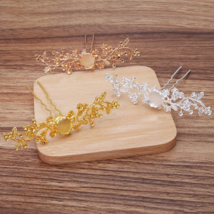 10 PCS Metal Alloy Flowers Hair Sticks Settings Hair Fork DIY Accessories