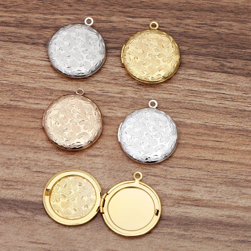 10 PCS 27.5mm Brass Round Locket Pendant Photo DIY Necklace Pendant