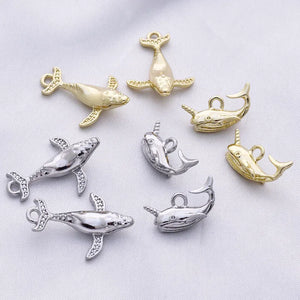 10PCS 28x19mm Metal Whale Dolphin Pendant Charms DIY Jewelry Accessories
