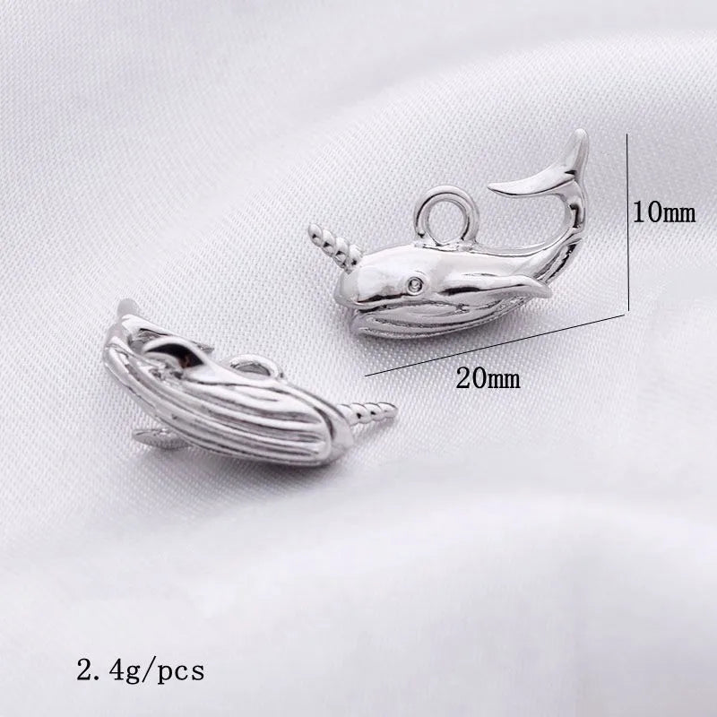 10PCS 28x19mm Metal Whale Dolphin Pendant Charms DIY Jewelry Accessories